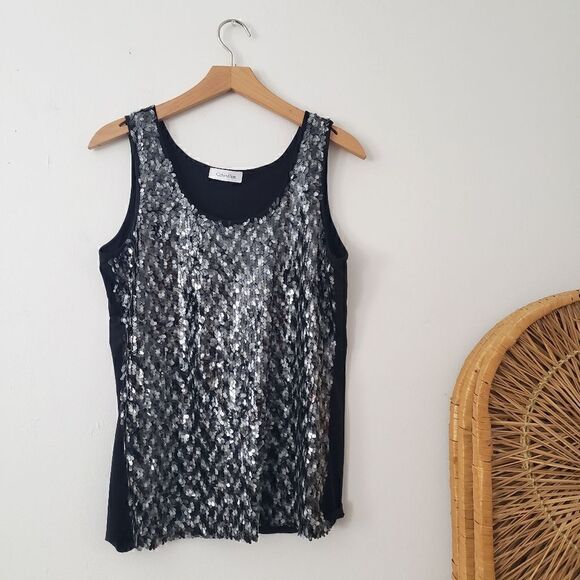 Calvin Klein Sequin Tank Top Black Gray  S - Picture 1 of 5